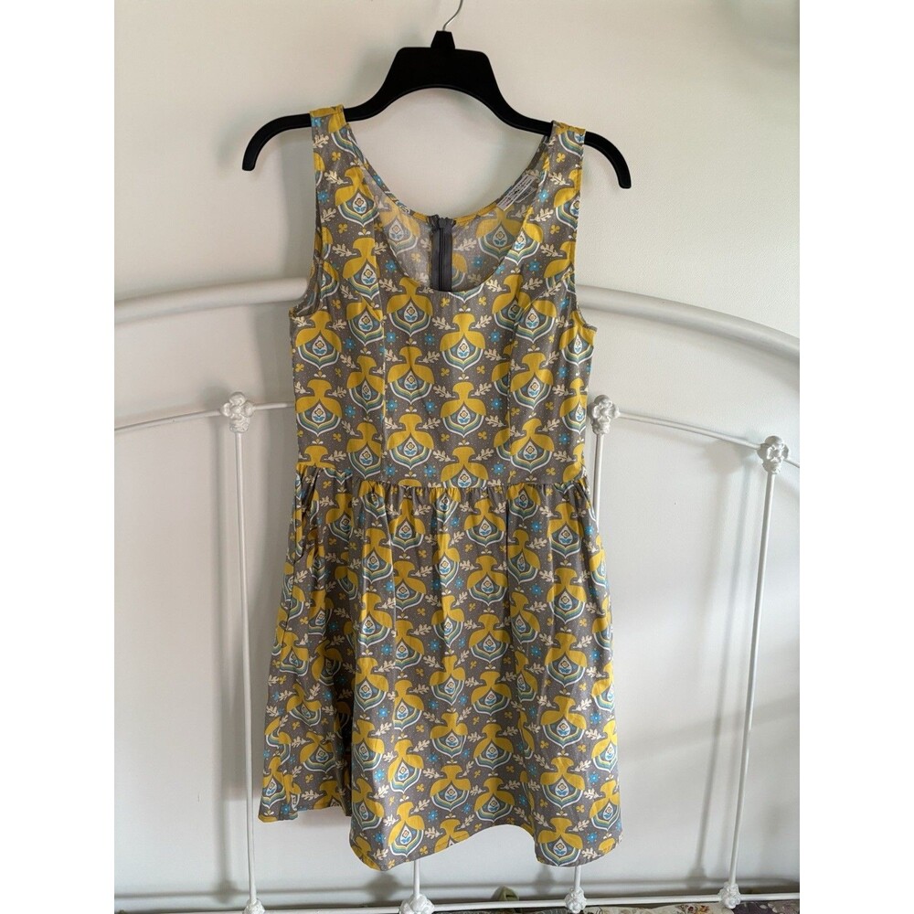 Blue platypus Zip Dress casual spring Dress Gray Teal Yellow Small Made In USA